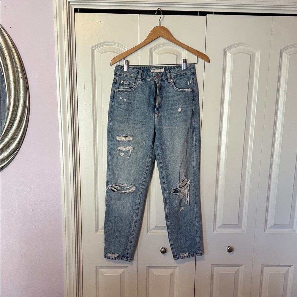 Garage Light Blue Distressed Boyfriend/Mom Jeans